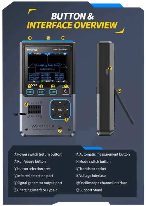 FNIRSI DSOTC4 Oscilloscope Numérique 3en1 avec Générateur de Signal & LCR Testeur de Composants