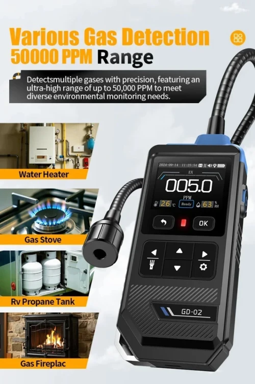 FNIRSI GD 02 Détecteur de Fuite de Gaz Portableavec Alarme et Lumineuse pour Méthane et GPL