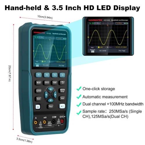 Oscilloscope numérique portatif HO52 50M, multimètre à bande passante, double fonction, canal USB2