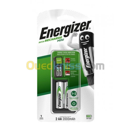 Chargeur Energizer Mini AA/AAA avec 2 piles rechargeables AA NiMH 2000mah