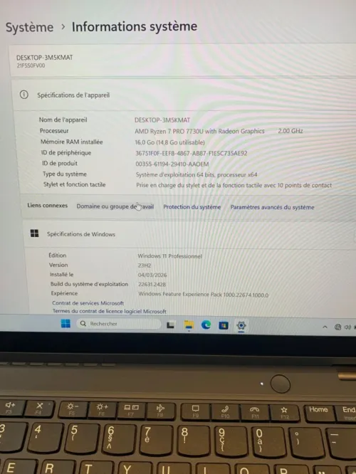 L13 Yoga TACTILE thinkpad AMD Ryzen 7 PRO 7730U  ram 16 256 ssd