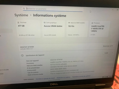 dell latitude 7390 2 in 1 tactile i7 8650 u ram 16 ddr4 ssd 512 nvme