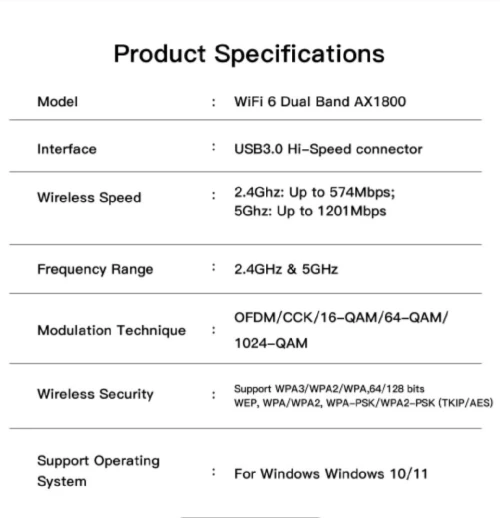Adaptateur wifi FENVI WiFi 6 AX1800 USB  2.4G/5 G, récepteur sans fil.