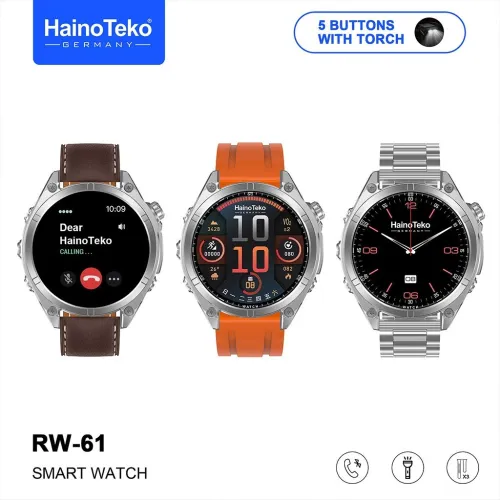 Smartwatch Haino Teko RW-61 avec écran AMOLED lampe de poche intégrée et 3 paires ساعة ذكية أصلية