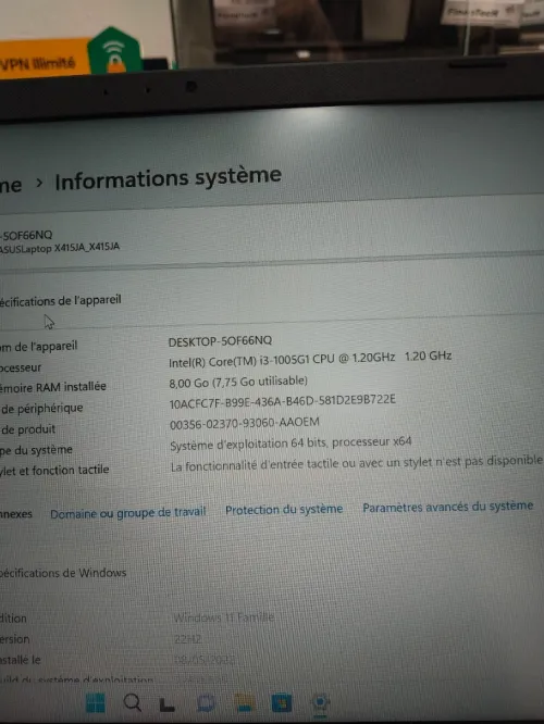Asus notebook| i3 1005 G1 8GO Ram 256GO SSD 14"