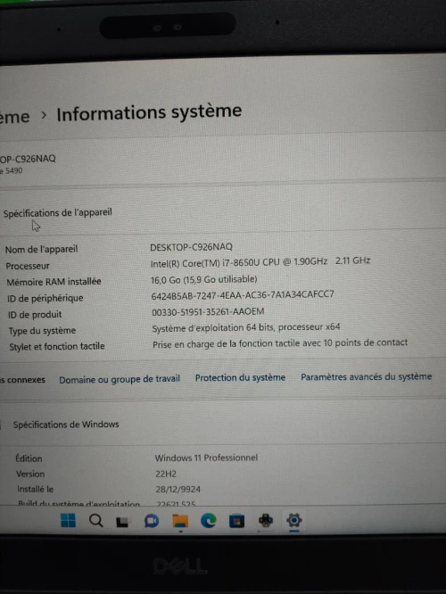 Dell latitude 5490 | Intel i7 8650U Ram 16Go 256Go SSD 14'' Tactile 
