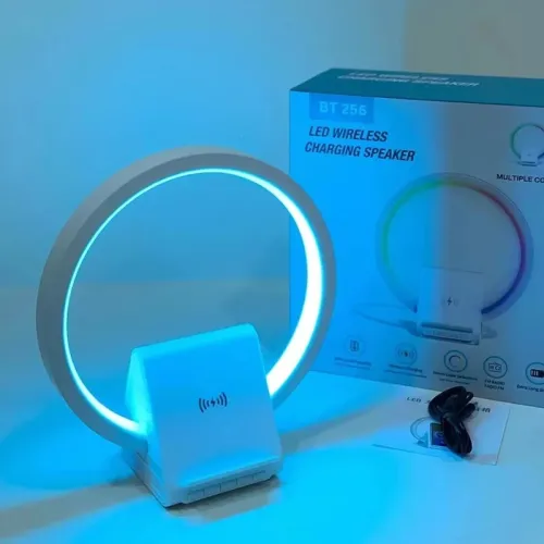 Lampe de chevet avec chargeur sans fil, haut-parleurs Bluetooth rechargeables support de charge  