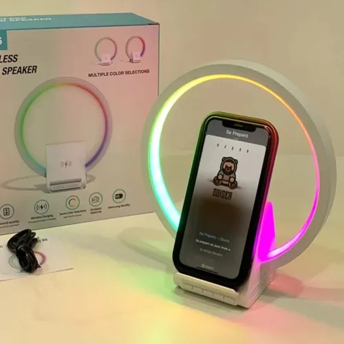 Lampe de chevet avec chargeur sans fil, haut-parleurs Bluetooth rechargeables support de charge  