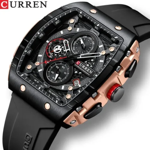 CURREN - montre Original bracelet en Silicone pour hommes chronographe étanche 8442 -Noire