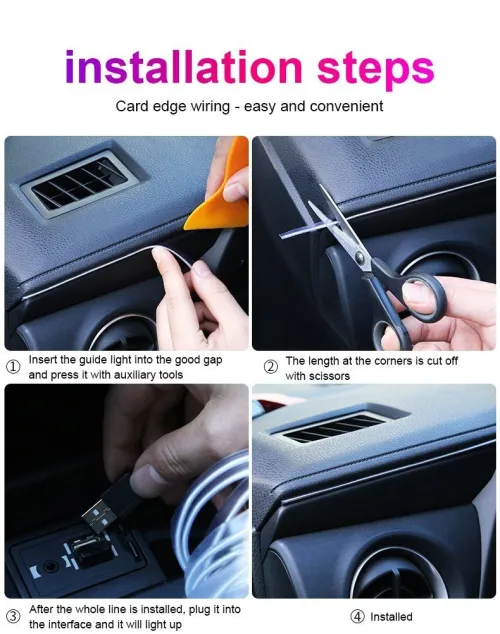 Bande lumineuse Fiber optique Led fluo RGB USB pour intérieur de voiture