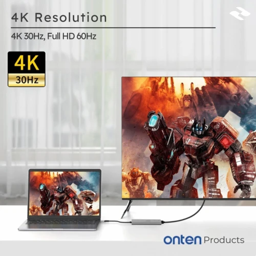 Station d'Accueil 6-en-1- USB-C, HDMI 4K, USB 3.0, Recharge PD, SD/TF, OTN-95116D ONTEN