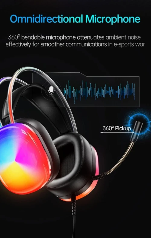 Casque Gaming Professionnel Jack 3.5 mm 7.1 Microphone Flexible Antibruit Rétroéclairage RGB H-600