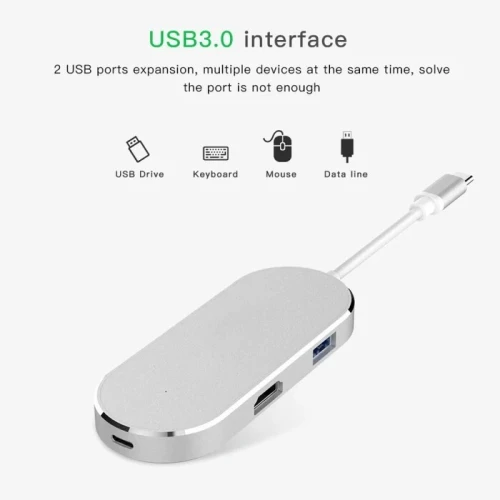 Adaptateur HUB USB Type-C 6 EN 1 USB Type-C to HDMI  / 2 USB 3.0 / SD / TF / USB-C