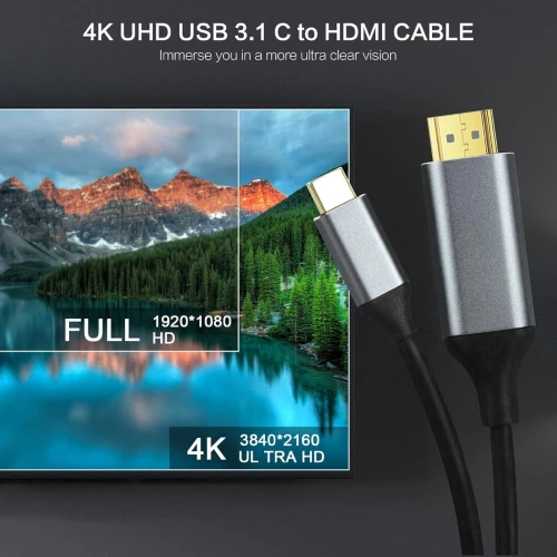 Câble USB-C 3.1 vers HDMI 4K Haute Qualité 1,8M 
