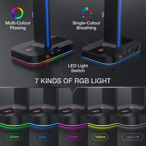 Support Casque Double RGB Avec 2 ports USB GameNote TH650 HAVIT