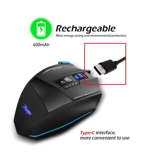 Souris Gaming Dual Mode Filaire USB & Sans Fil 2.4GHZ Jusqu'a 4800 DPI F-15 ZELOTES