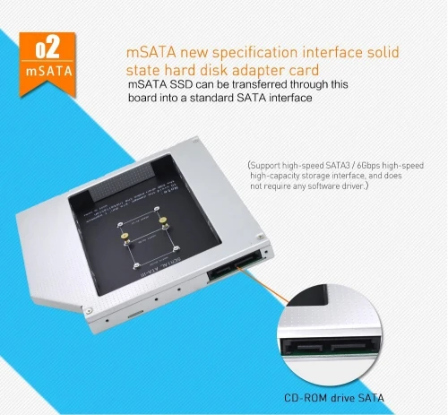 Boîtier Rack pour Disque Dur Secondaire SSD mSATA pour Ordinateur Portable SATA 9.5 mm