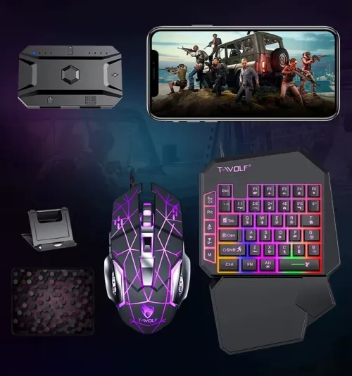 Kit Mobile Gaming 5en1 Clavier & Souris & Tapis de Souris & Convertisseur et support TF950 T-WOLF