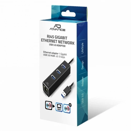 Hub USB 3.0 Réseau Multiples 3 Ports USB 3.0 & Interface  RJ45 Gigabit Ethernet CB-USBRJ45 ADVANCE