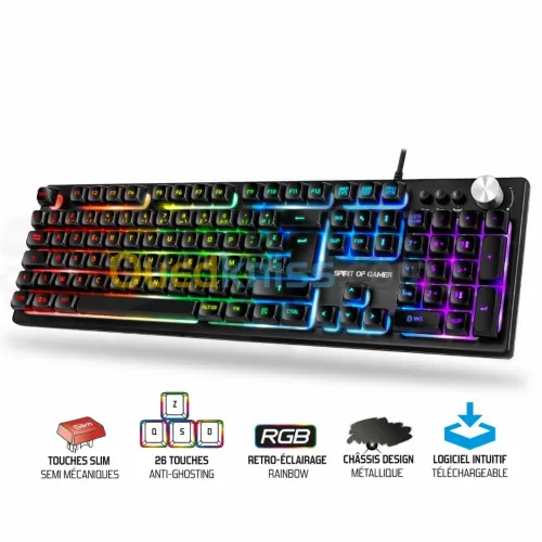 Clavier Gamer Semi-Mécanique Multimédia Anti-Ghosting Rétro-Éclairage RGB PRO-K7 SPIRIT OF GAMER