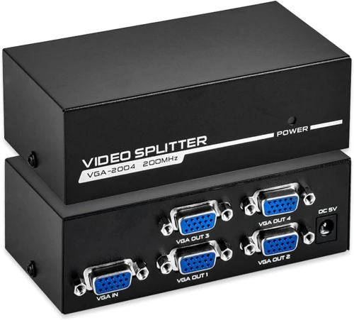 Splitter VGA 1 Entrée / 4 Sorties avec Alimentation Secteur DC 5V, Vidéo Multi-Écrans VGA -2004
