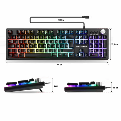 Clavier Gamer Semi-Mécanique Multimédia Anti-Ghosting Rétro-Éclairage RGB PRO-K7 SPIRIT OF GAMER