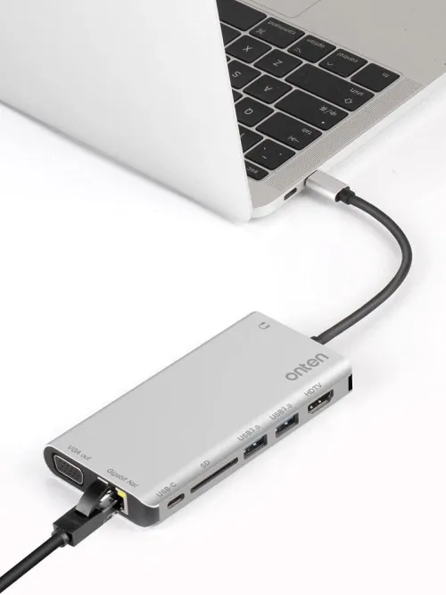 Station d'Accueil Multifonction 8-en-1- USB-C, Vidéo HDMI+VGA 4K,  Réseau Gigabit, OTN-9591B ONTEN