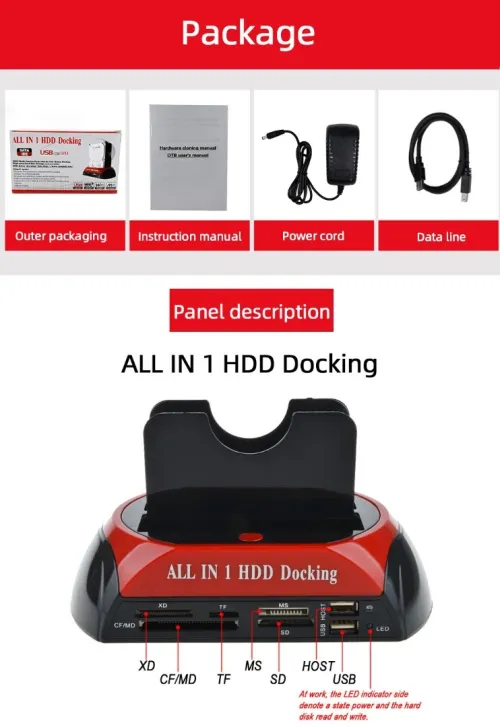 Station d'Accueil Double Disques Durs SATA/IDE 2,5" et 3,5" USB 2.0 & Lecteur Carte Mémoires N: 875