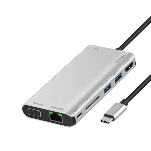 Station d'Accueil Multifonction 8-en-1- USB-C, Vidéo HDMI+VGA 4K,  Réseau Gigabit, OTN-9591B ONTEN