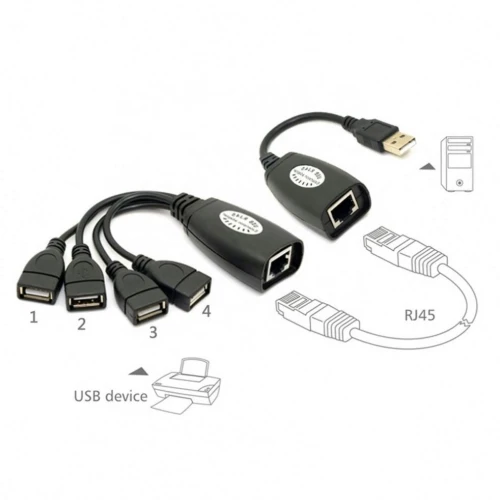Hub d'Extension USB 2.0 4 Ports Par RJ45 CAT5 / CAT5E / CAT6 RJ45 vers USB 2.0 Jusqu'à 50M