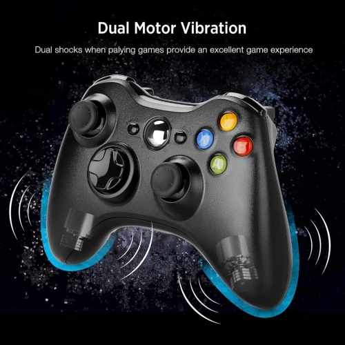 Manette Gaming Sans Fil 2.4 GHz Double Vibration Multi-Plateforme (récepteur inclus)