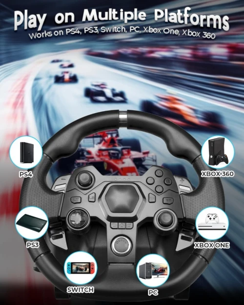 Volant de Course Gaming à 270 Degrés avec Pédales et Double Palettes Multiplateformes AP7
