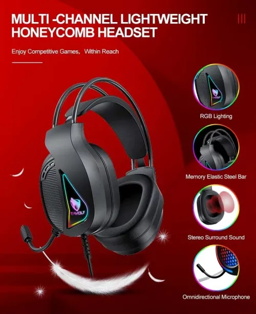  Pack Gaming 4en1 - Clavier Filaire, Souris 4 Boutons, Casque Stéréo avec Micro & Tapis TF400 T-WOLF