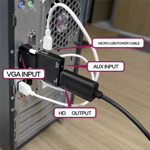 Adaptateur Convertisseur VGA (Male) + Audio (Femelle) vers HDMI 1080P (Femelle)