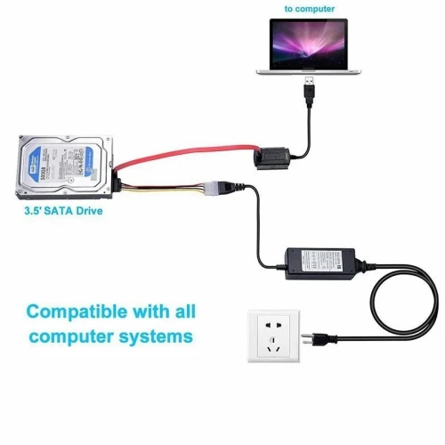 Câble Adaptateur USB 2.0 vers Disque dur SATA/IDE avec Alimentation 