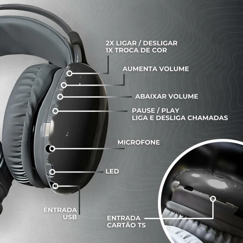 Casque Gaming Bluetooth V5.3 Lumières LED RGB PG580 DISCO PULSE