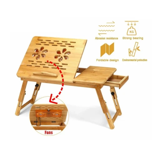 Table & Refroidisseur avec Deux Ventilateurs en Bois pour Laptop Pliable & Réglable BM60 BAMBOO 