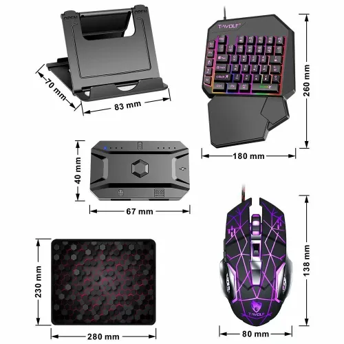 Kit Mobile Gaming 5en1 Clavier & Souris & Tapis de Souris & Convertisseur et support TF950 T-WOLF