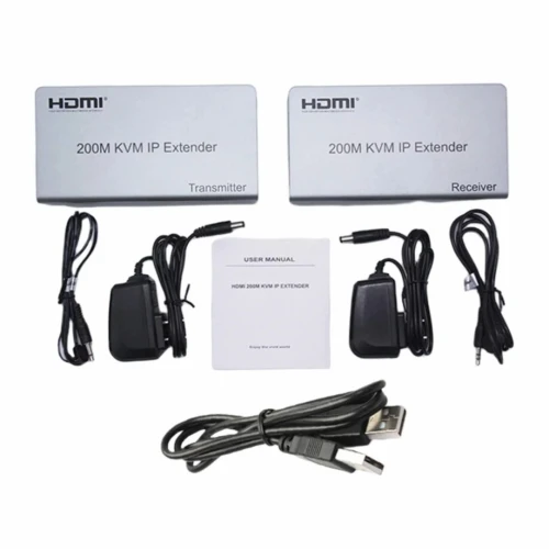 Extension HDMI KVM USB Souris & Clavier 200M par Câble Réseau RJ45,  RX + TX 1080P , Contrôle IR