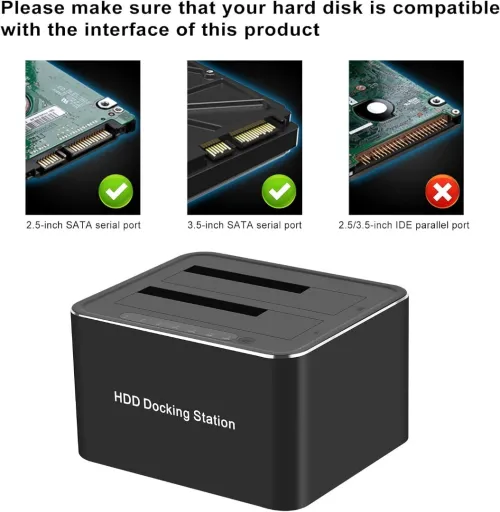 Station d'Accueil Double Disques Durs SATA 2,5/3,5 Pouces, USB 3.0, avec Clonage Offline