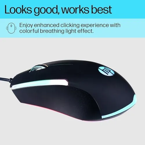 HP M160 Souris optique Gaming filaire USB avec rétro éclairage LED, 1000 DPI, 3 boutons