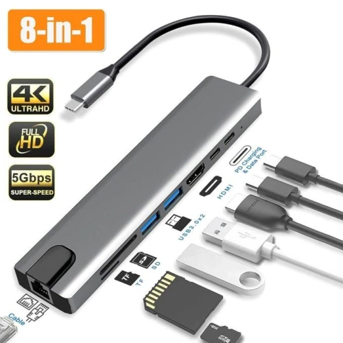 Adaptateur USB Type-C 8 EN 1 USB Type-C to HDTV Multifonction