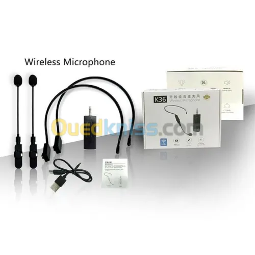 Microphone Sans Fil Auxiliaire Doubl Transmetteur pour Enregistrement,Vlog.. Multi-plateformes K36