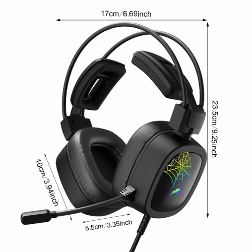 Casque Gaming eSports USB 7.1 Virtual Surround Sound RGB avec Microphone Anti-Bruit Flexible TZ-2206