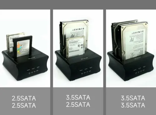 Station d'Accueil Double HDD SATA 2,5/3,5 Pouces, USB 3.0, Clonage Offline, Boîtier d'Aluminium 
