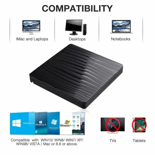 Graveur & Lecteur Dvd & CD Externe Slim USB 3.0/USB Type-C pour Windows / MAC OS