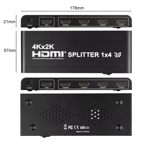 Splitter Répartiteur HDMI 1 Entrée & 4 Sorties UHD 4K x 2K 3D