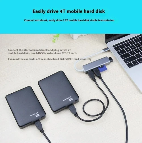 Hub USB Type-C 5 en 1 3*USB 3.0 & Lecteur de carte SD TF en alliage d'aluminium OTN-9597 ONTEN