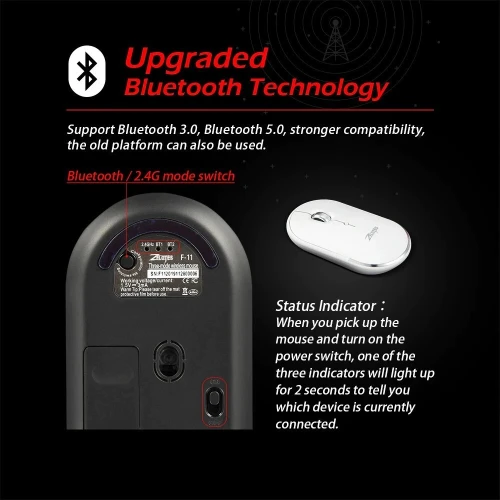 Souris Professional Bluetooth & 2.4GHZ Jusqu'a 2400 DPI Réglable 5 Boutons Rechargeable F-11 ZELOTES