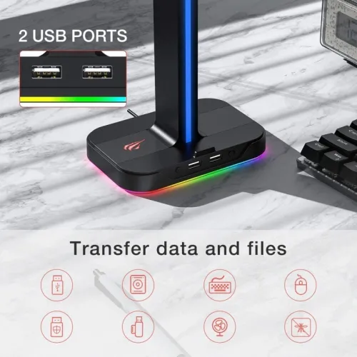 Support Casque Double RGB Avec 2 ports USB GameNote TH650 HAVIT